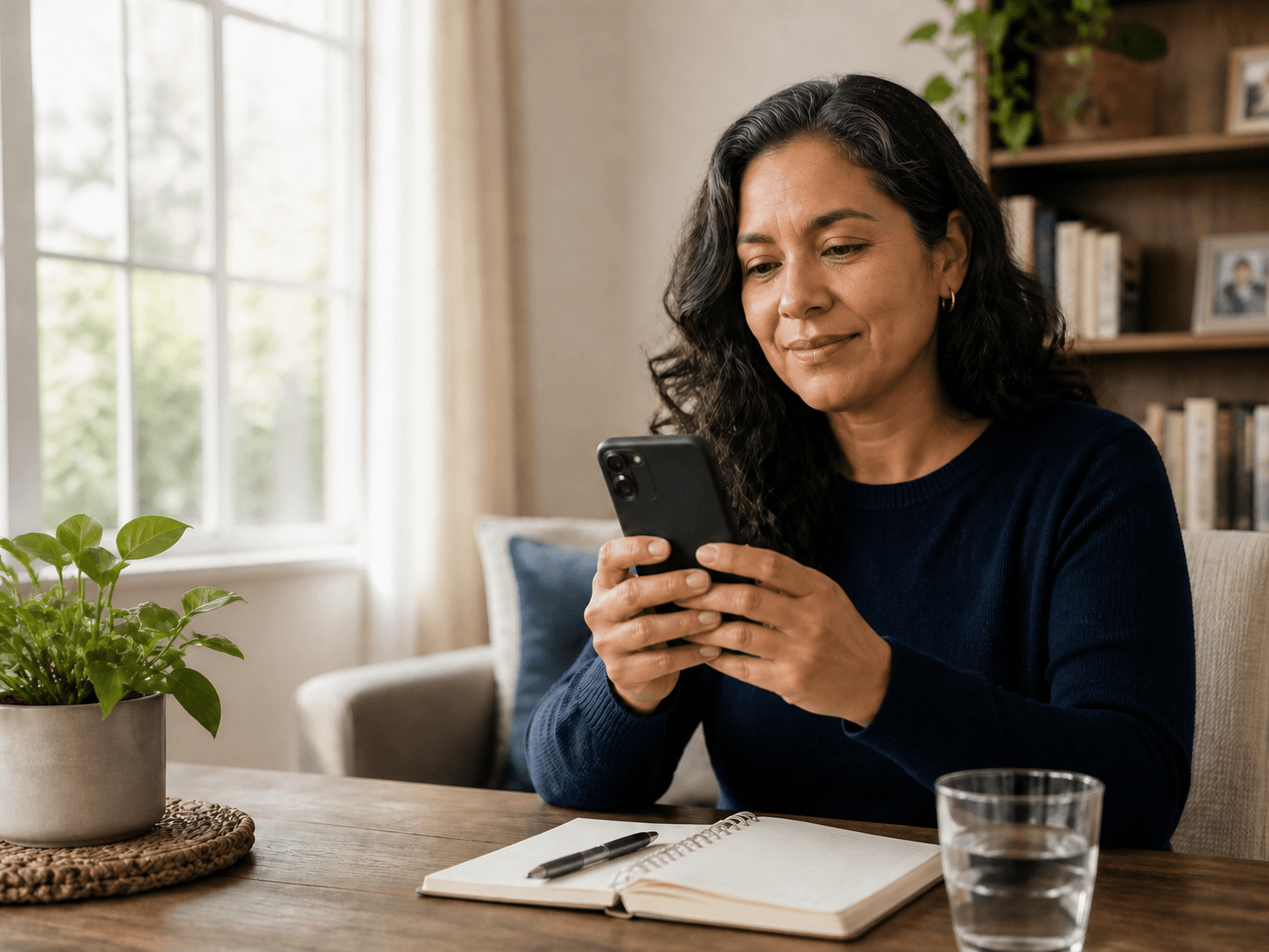Persona siguiendo desde su teléfono un plan de continuidad del cuidado